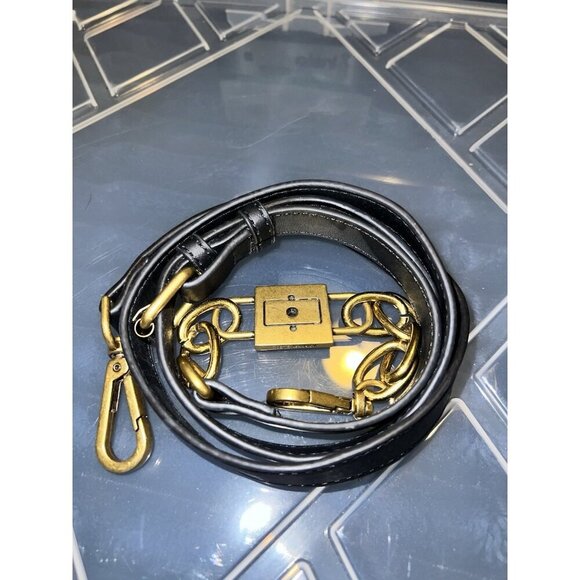 STEVE MADDEN Black Leather Brass Chain Buckle Adustable Crossbody Strap - Picture 1 of 9